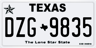 TX license plate DZG9835