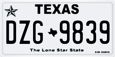 TX license plate DZG9839
