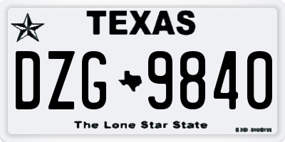 TX license plate DZG9840