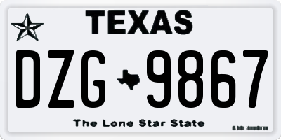 TX license plate DZG9867