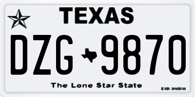 TX license plate DZG9870