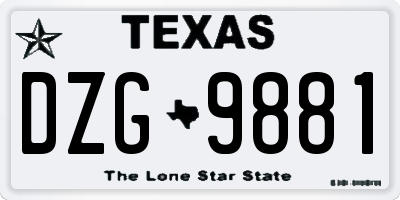 TX license plate DZG9881