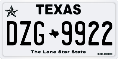 TX license plate DZG9922