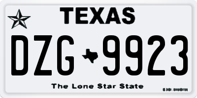 TX license plate DZG9923