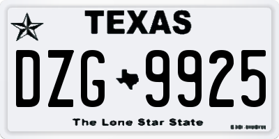 TX license plate DZG9925