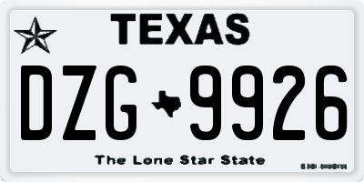 TX license plate DZG9926