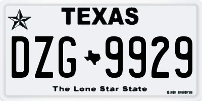 TX license plate DZG9929