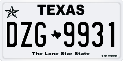 TX license plate DZG9931