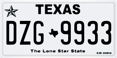 TX license plate DZG9933