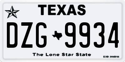 TX license plate DZG9934