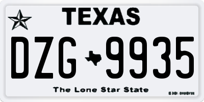 TX license plate DZG9935