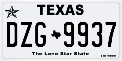 TX license plate DZG9937