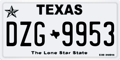 TX license plate DZG9953
