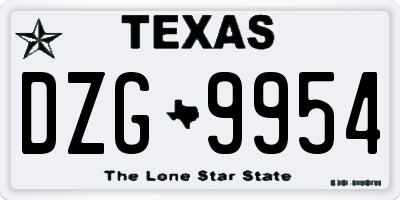 TX license plate DZG9954