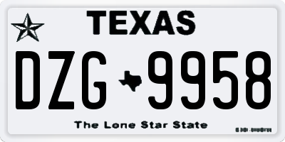TX license plate DZG9958