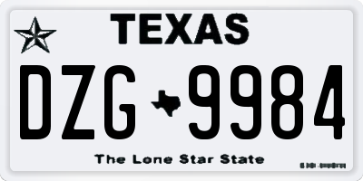 TX license plate DZG9984