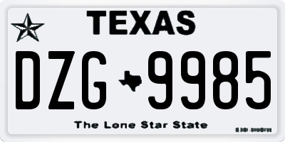 TX license plate DZG9985