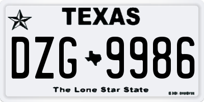 TX license plate DZG9986