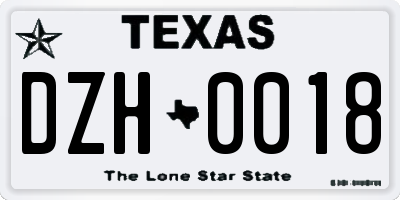 TX license plate DZH0018