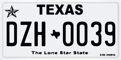 TX license plate DZH0039