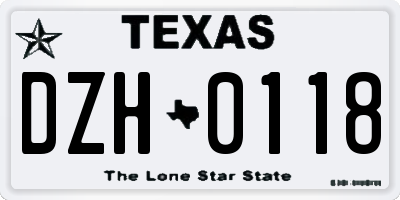 TX license plate DZH0118