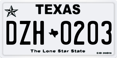 TX license plate DZH0203