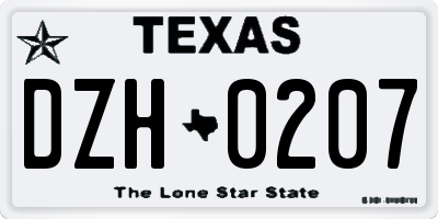 TX license plate DZH0207