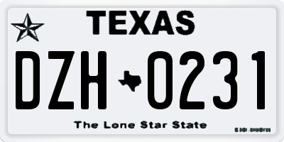 TX license plate DZH0231