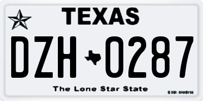 TX license plate DZH0287