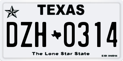 TX license plate DZH0314