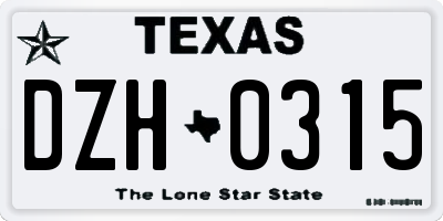 TX license plate DZH0315