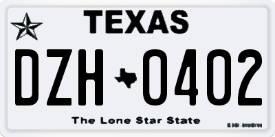 TX license plate DZH0402