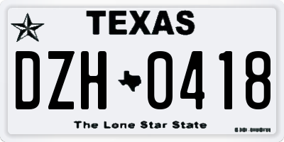 TX license plate DZH0418