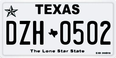 TX license plate DZH0502