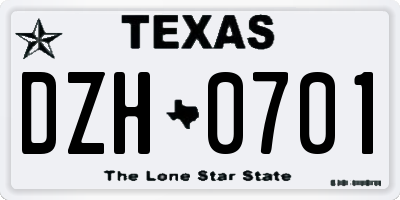TX license plate DZH0701