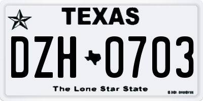 TX license plate DZH0703