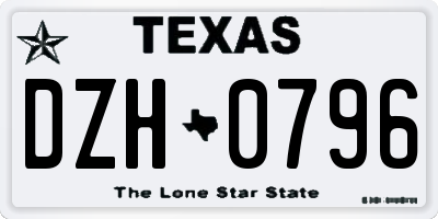 TX license plate DZH0796