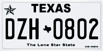 TX license plate DZH0802