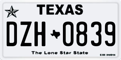 TX license plate DZH0839