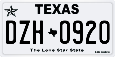 TX license plate DZH0920