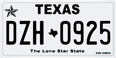 TX license plate DZH0925
