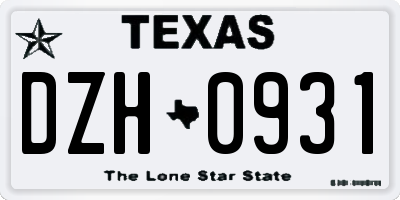 TX license plate DZH0931