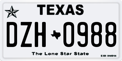 TX license plate DZH0988