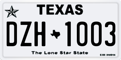 TX license plate DZH1003