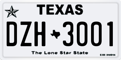 TX license plate DZH3001