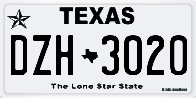 TX license plate DZH3020