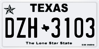 TX license plate DZH3103