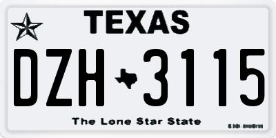 TX license plate DZH3115