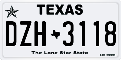 TX license plate DZH3118