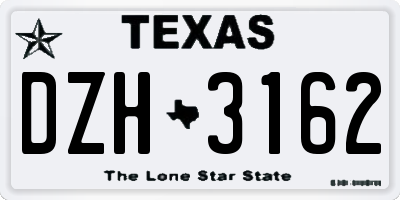 TX license plate DZH3162